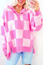 Load image into Gallery viewer, Slit Checkered Half Button Long Sleeve Sweater