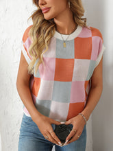 Load image into Gallery viewer, Mandy Checkered Round Neck Cap Sleeve Knit Top