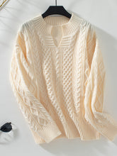 Load image into Gallery viewer, Cable-Knit Notched Long Sleeve Sweater