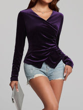 Load image into Gallery viewer, Ruched Surplice Long Sleeve Top