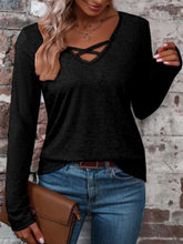 Load image into Gallery viewer, Crisscross V-Neck Long Sleeve T-Shirt