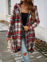 Load image into Gallery viewer, Plaid Zip Up Hooded Coat