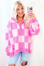 Load image into Gallery viewer, Slit Checkered Half Button Long Sleeve Sweater