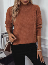 Load image into Gallery viewer, Cable-Knit Mock Neck Long Sleeve Sweater