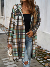 Load image into Gallery viewer, Plaid Zip Up Hooded Coat