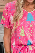 Load image into Gallery viewer, Printed V-Neck Short Sleeve Top and Pants Lounge Set