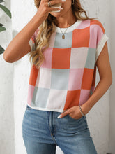 Load image into Gallery viewer, Mandy Checkered Round Neck Cap Sleeve Knit Top