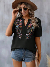 Load image into Gallery viewer, Embroidered Notched Short Sleeve T-Shirt