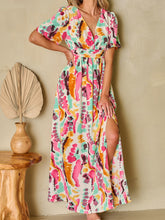 Load image into Gallery viewer, Slit Printed Surplice Short Sleeve Maxi Dress