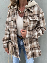 Load image into Gallery viewer, Plaid Dropped Shoulder Hooded Jacket