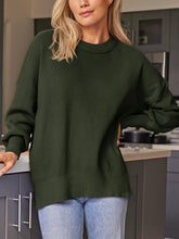 Load image into Gallery viewer, Slit Round Neck Dropped Shoulder Sweater