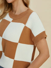 Load image into Gallery viewer, Double Take Full Size Checkered Round Neck Short Sleeve Sweater