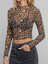 Load image into Gallery viewer, Leopard Mock Neck Long Sleeve Sheer Top