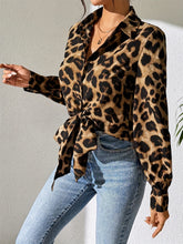 Load image into Gallery viewer, Leopard Collared Neck Long Sleeve Shirt