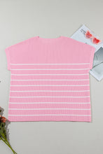 Load image into Gallery viewer, Plus Size Striped Round Neck Cap Sleeve Knit Top