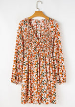 Load image into Gallery viewer, Smocked Printed V-Neck Long Sleeve Dress