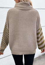 Load image into Gallery viewer, Striped & Checkered Turtleneck Dropped Shoulder Sweater