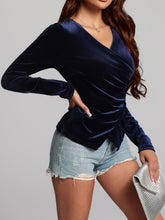 Load image into Gallery viewer, Ruched Surplice Long Sleeve Top