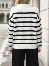 Load image into Gallery viewer, Striped Johnny Collar Long Sleeve Sweater