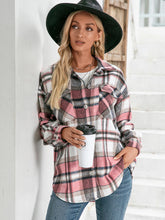Load image into Gallery viewer, Meet You Outside Plaid Button Down Curved Hem Shacket