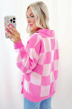 Load image into Gallery viewer, Slit Checkered Half Button Long Sleeve Sweater