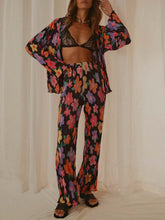 Load image into Gallery viewer, Printed Collared Neck Long Sleeve Top and Pants Lounge Set