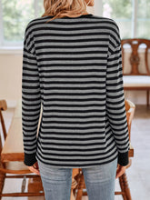 Load image into Gallery viewer, Striped Round Neck Long Sleeve T-Shirt