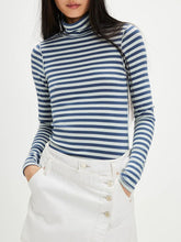 Load image into Gallery viewer, Exposed Seam Striped Turtleneck Long Sleeve T-Shirt