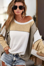 Load image into Gallery viewer, Exposed Seam Contrast Round Neck Long Sleeve Top