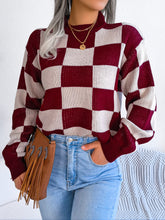 Load image into Gallery viewer, Checkered Mock Neck Long Sleeve Sweater