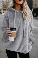 Load image into Gallery viewer, Full Size Quarter-Zip Drawstring Teddy Hoodie