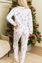 Load image into Gallery viewer, Christmas Printed Collared Neck Top and Pants Lounge Set