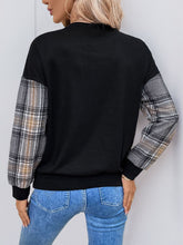 Load image into Gallery viewer, Perfee Plaid Round Neck Long Sleeve Sweatshirt