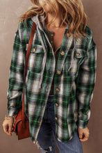 Load image into Gallery viewer, Drawstring Pocketed Plaid Hooded Jacket