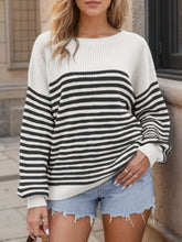 Load image into Gallery viewer, Striped Round Neck Long Sleeve Sweater