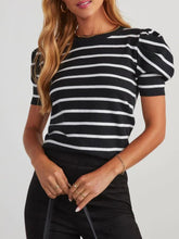 Load image into Gallery viewer, Striped Round Neck Puff Sleeve Knit Top