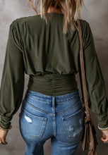 Load image into Gallery viewer, Ruched Surplice Long Sleeve Bodysuit