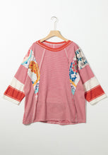 Load image into Gallery viewer, Striped Floral Patchwork Round Neck Top