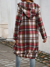 Load image into Gallery viewer, Plaid Zip Up Hooded Coat