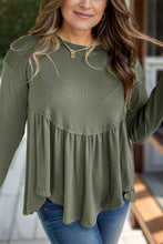 Load image into Gallery viewer, Plus Size Peplum Round Neck Long Sleeve Blouse