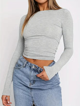 Load image into Gallery viewer, Solid Color Round Neck Long Sleeve T-Shirt