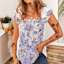 Load image into Gallery viewer, Ruffled Floral Square Neck Cap Sleeve Blouse