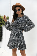 Load image into Gallery viewer, Animal Print Round Neck Balloon Sleeve Mini Dress