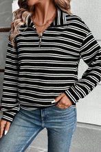 Load image into Gallery viewer, Striped Half Zip Long Sleeve Top
