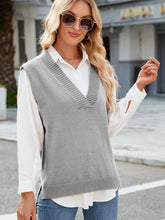 Load image into Gallery viewer, Side Slit V-Neck Sweater Vest