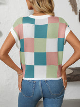 Load image into Gallery viewer, Mandy Checkered Round Neck Cap Sleeve Knit Top