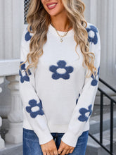 Load image into Gallery viewer, Flower Round Neck Long Sleeve Sweater