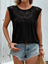 Load image into Gallery viewer, Lace Round Neck Cap Sleeve T-Shirt