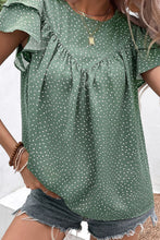 Load image into Gallery viewer, Ruffled Printed Round Neck Cap Sleeve Blouse