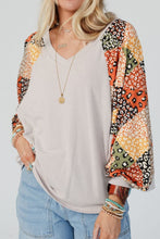 Load image into Gallery viewer, Leopard Contrast V-Neck Long Sleeve Blouse